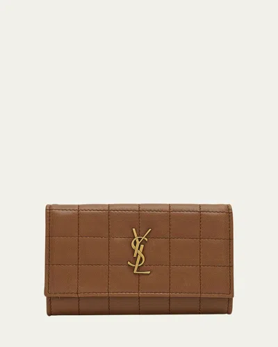 Saint Laurent Ysl Monogram Flap Small Wallet In Quilted Smooth Leather In Fox