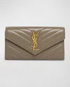 Saint Laurent Ysl Monogram Large Envelope Flap Wallet In Smooth Leather In Greyish Brown