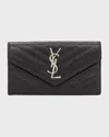 Saint Laurent Ysl Monogram Large Flap Wallet In Grained Leather In Black