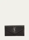 Saint Laurent Ysl Monogram Large Flap Wallet In Grained Leather In Black