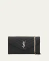Saint Laurent Monogram Grain De Poudre Leather Wallet On Chain In Black