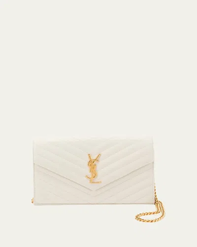 Saint Laurent Ysl Monogram Large Wallet On Chain In Grained Leather In Crema Soft