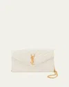 Saint Laurent Ysl Monogram Large Wallet On Chain In Grained Leather In Crema Soft