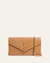 Saint Laurent Ysl Monogram Large Wallet On Chain In Grained Leather In Dark Natural