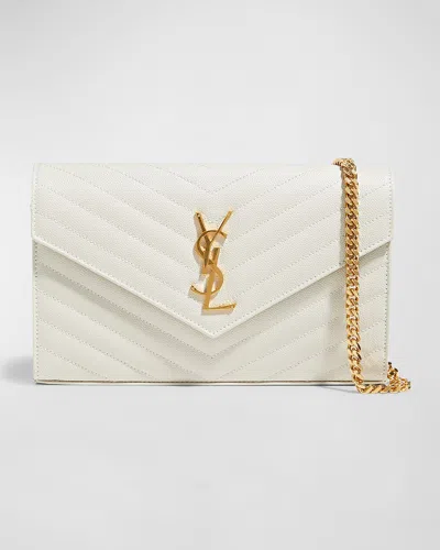 SAINT LAURENT YSL MONOGRAM LARGE WALLET ON CHAIN IN GRAINED LEATHER