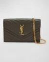 Saint Laurent Ysl Monogram Large Wallet On Chain In Smooth Leather In Brown