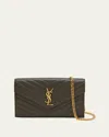 Saint Laurent Ysl Monogram Large Wallet On Chain In Smooth Leather In Green