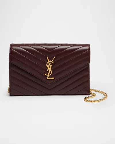 Saint Laurent Ysl Monogram Large Wallet On Chain In Smooth Leather In Orange