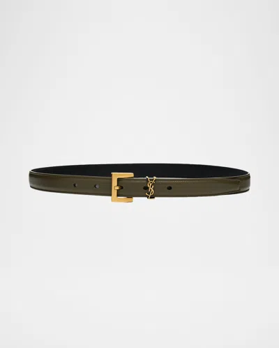 Saint Laurent Ysl Monogram Leather Belt In Green