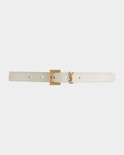 Saint Laurent Ysl Monogram Leather Belt In White
