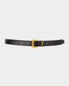 Saint Laurent Ysl Monogram Leather Belt In Black / Bronze