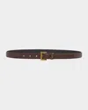 Saint Laurent Ysl Monogram Leather Belt In Brown