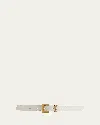 Saint Laurent Ysl Monogram Leather Belt In Cream/bronze