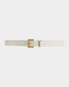 Saint Laurent Ysl Monogram Leather Belt In Cream/bronze