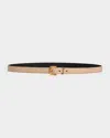 Saint Laurent Ysl Monogram Leather Belt In Dark Beige/bronze
