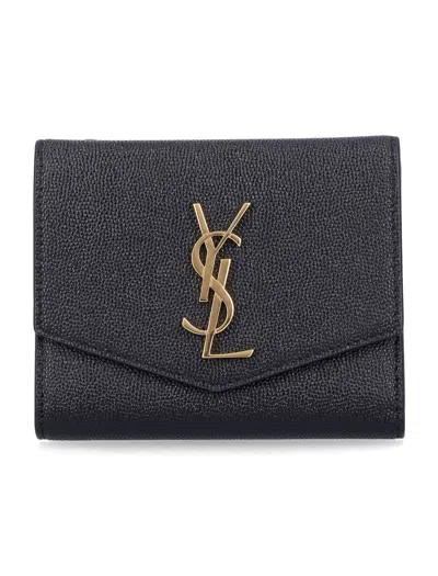 Saint Laurent Ysl Monogram Leather Wallet In Black