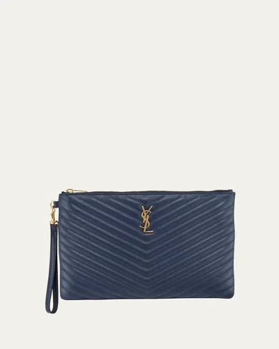 Saint Laurent Ysl Monogram Medium Pouch In Smooth Leather