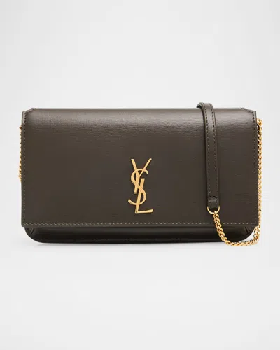 Saint Laurent Ysl Monogram Phone Holder Crossbody Bag In Leather In Brown