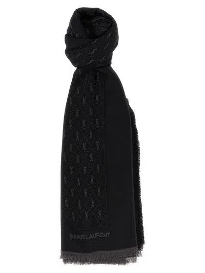 SAINT LAURENT YSL MONOGRAM SCARF SCARVES AND FOULARDS BLACK
