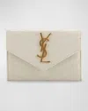 Saint Laurent Monogramme Small Grain De Poudre Envelope Wallet In Soft Cream