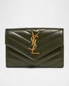 Saint Laurent Ysl Monogram Small Flap Wallet In Smooth Leather In Green
