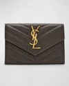 Saint Laurent Ysl Monogram Small Flap Wallet In Smooth Leather In Brown