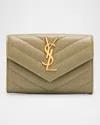 Saint Laurent Ysl Monogram Small Flap Wallet In Smooth Leather In Green