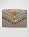 Saint Laurent Ysl Monogram Small Flap Wallet In Smooth Leather In Greyish Brown