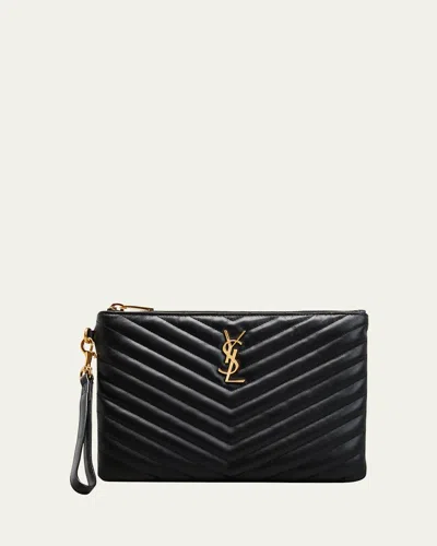 Saint Laurent Ysl Monogram Small Pouch In Smooth Leather In Black
