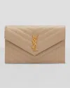 Saint Laurent Ysl Monogram Small Wallet On Chain In Grained Leather In Dark Beige