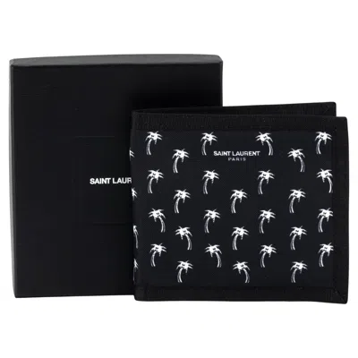 Pre-owned Saint Laurent Ysl New Black Palms Canvas Wallet