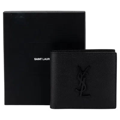 Pre-owned Saint Laurent Ysl New Black Pebbled Bifold Wallet