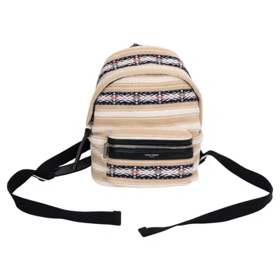 Pre-owned Saint Laurent Ysl New Embroidered City Backpack Canvas In Sand