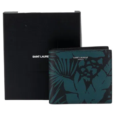 Pre-owned Saint Laurent Ysl New Petroleum Pint Bifold Wallet In Black