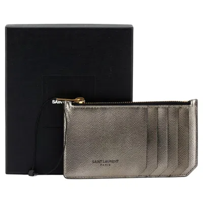 Pre-owned Saint Laurent Ysl New Pewter Credit Card Wallet In Black