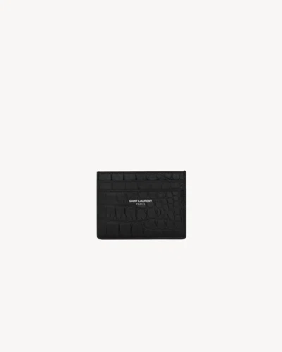 Saint Laurent Ysl Paris Credit Card Case In Nero