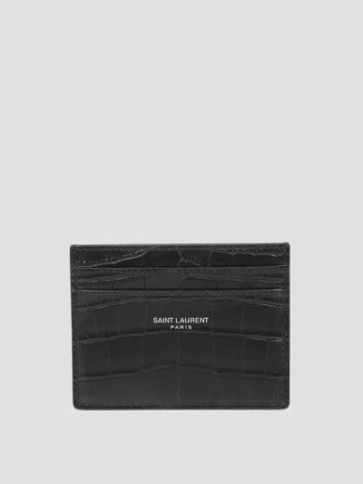 Saint Laurent Ysl Paris Credit Card Case In Nero