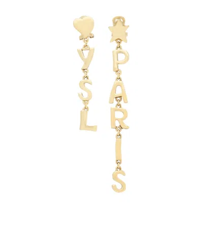 Saint Laurent Ysl Paris Drop Earrings In Metal In Gold