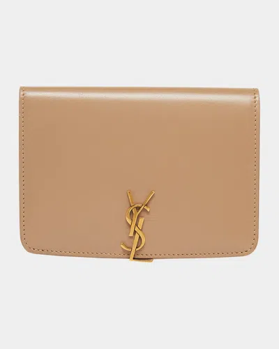 Saint Laurent Ysl Passport Holder In Calfskin In Dk Toffee
