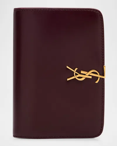 Saint Laurent Ysl Passport Holder In Calfskin In Hot Wine