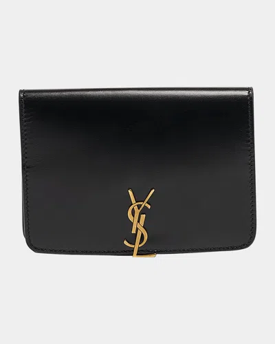 Saint Laurent Ysl Passport Holder In Calfskin In Nero