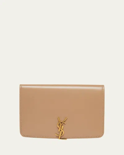 Saint Laurent Ysl Passport Holder In Calfskin In Toffee