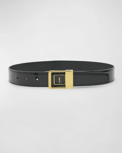 Saint Laurent Ysl Patent Leather Belt In Black