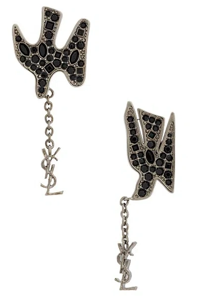 Saint Laurent Ysl Pendant Incrusted Dove Earrings In Black