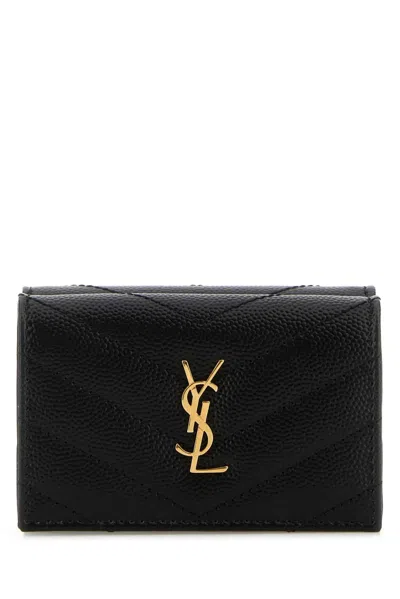 Saint Laurent Calf Leather Wallet 9.5 Cm X 7 Cm With Gold-tone Hardware In Black