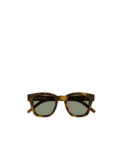 Saint Laurent Ysl-plaque Square-frame Sunglasses In Black