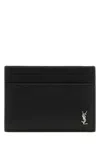 Saint Laurent Tiny Cassandre Grained Leather Cardholder In Black