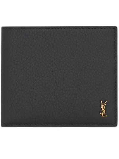Saint Laurent Compact Card Holder With Cassandre Decoration. In Black