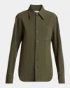Saint Laurent Linen And Cotton "cassandre" Shirt In Kaki
