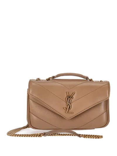 Saint Laurent Mini Loulou Quilted Leather Crossbody Bag In Brown